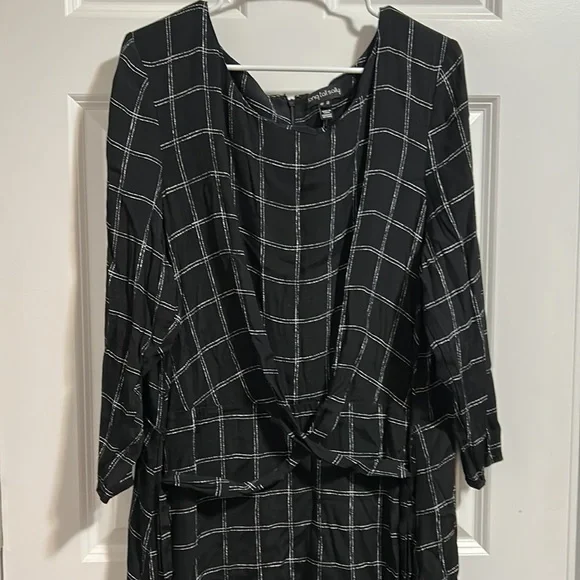 Long Tall Sally Black Dress Twist Detail Check Woven Plus Size 20 - Picture 2 of 9
